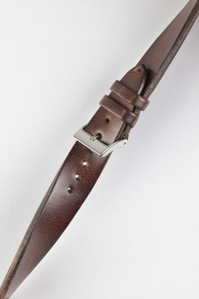 JPM Italian Vintage Leather Watch Strap with Tonal Stitch in DISTRESSED BROWN