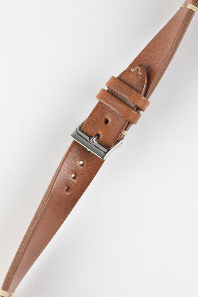 JPM Italian Vintage Leather Watch Strap in GOLD BROWN WatchObsession