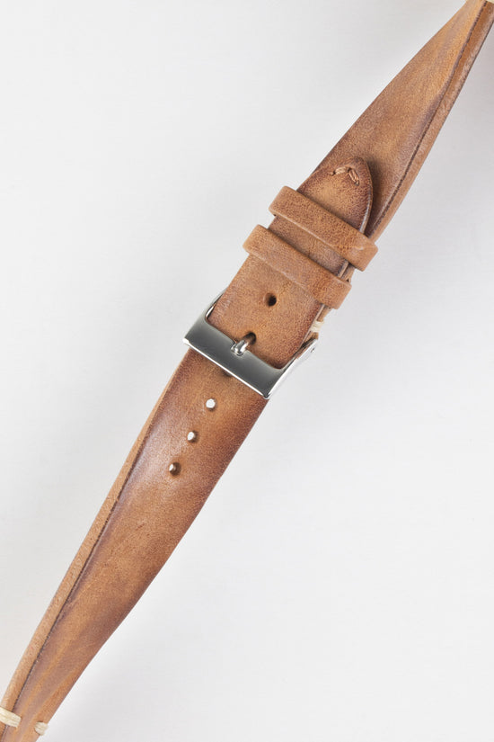 JPM Italian Vintage Leather Watch Strap in MID BROWN WatchObsession