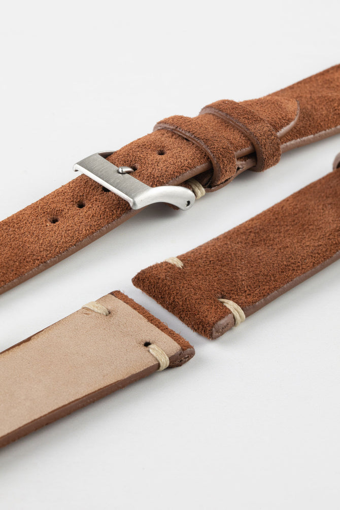 JPM Italian Vintage Suede Leather Watch Strap in BROWN