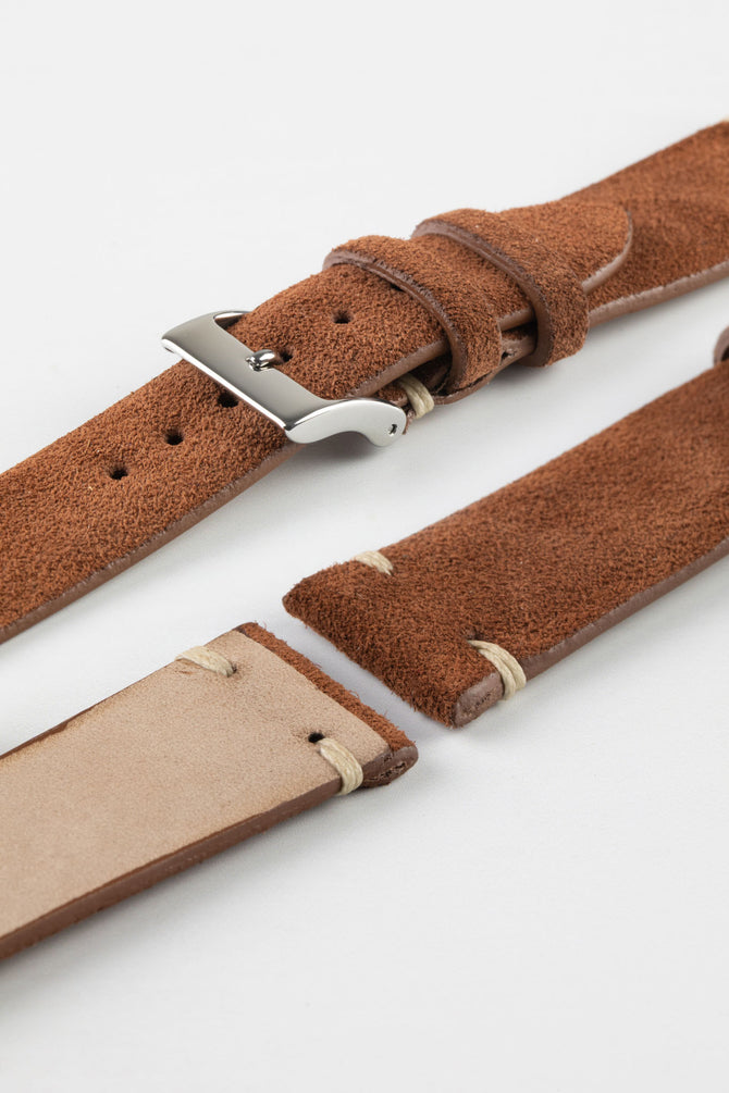 JPM Italian Vintage Suede Leather Watch Strap in BROWN