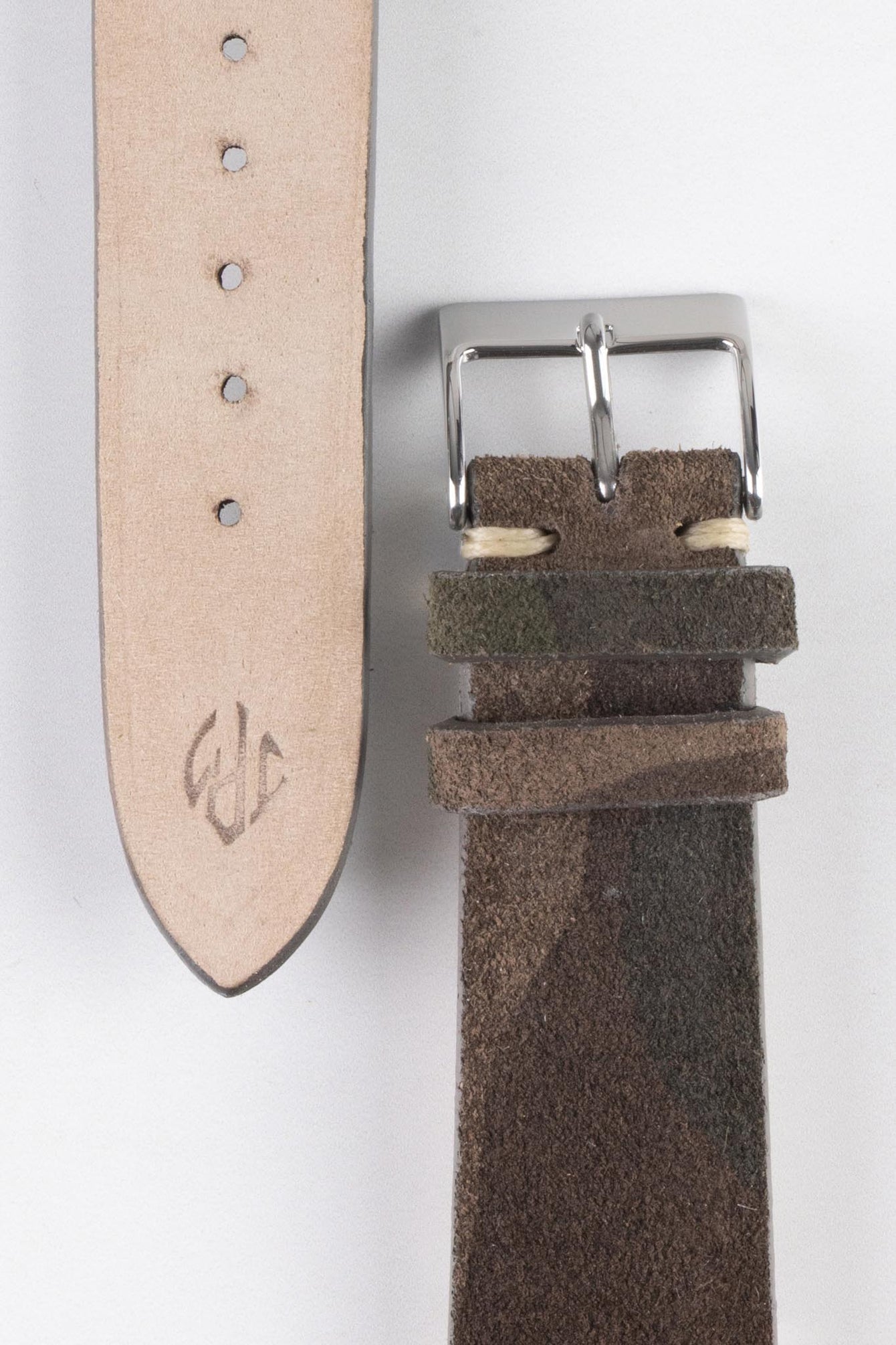 JPM Italian Vintage Suede Leather Watch Strap in BROWN CAMOUFLAGE