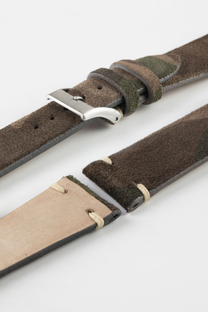 JPM Italian Vintage Suede Leather Watch Strap in BROWN CAMOUFLAGE