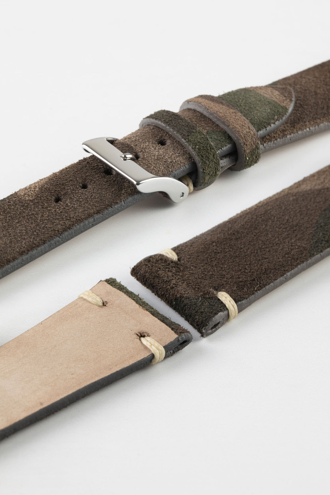 JPM Italian Vintage Suede Leather Watch Strap in BROWN CAMOUFLAGE