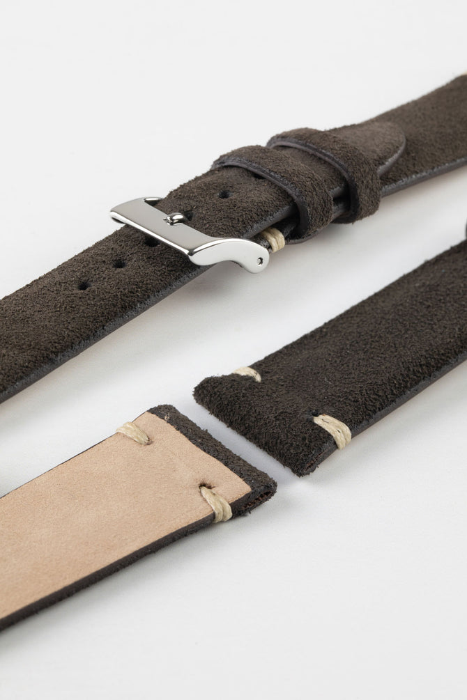 JPM Italian Vintage Suede Leather Watch Strap in CHARCOAL