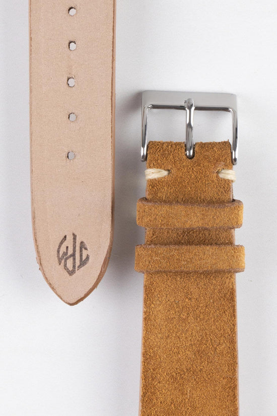 JPM Italian Vintage Suede Leather Watch Strap GOLD BROWN