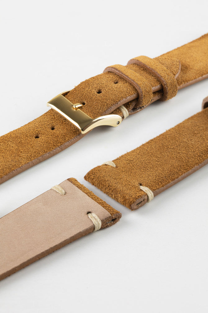 JPM Italian Vintage Suede Leather Watch Strap in GOLD BROWN
