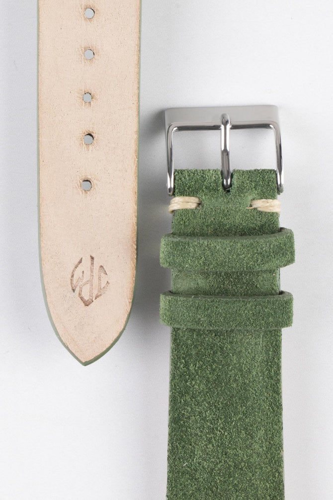JPM Italian Vintage Suede Leather Watch Strap in MOSS GREEN