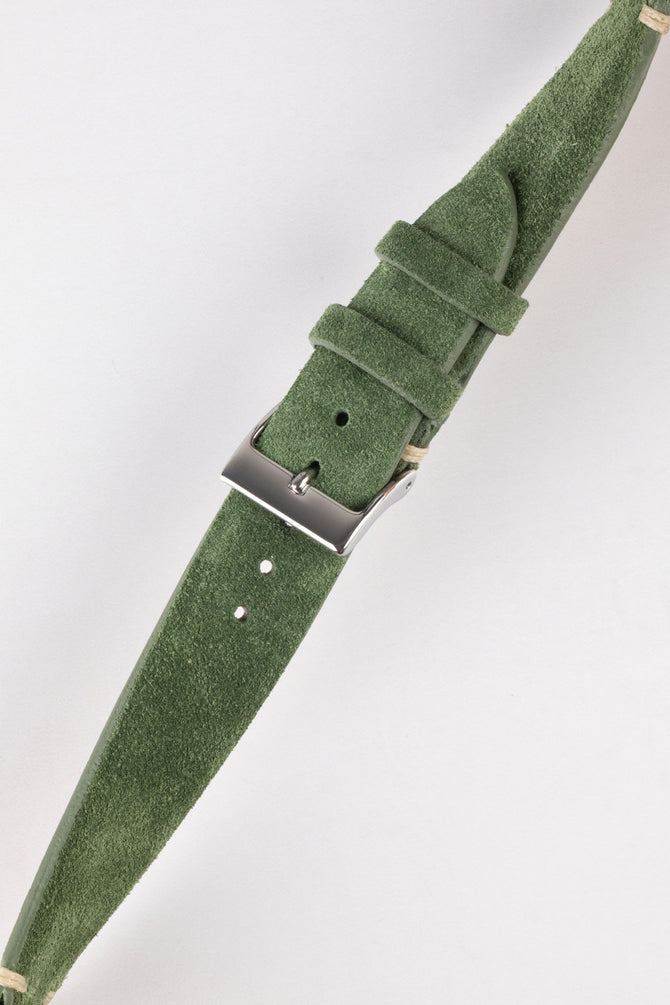JPM Italian Vintage Suede Leather Watch Strap in MOSS GREEN
