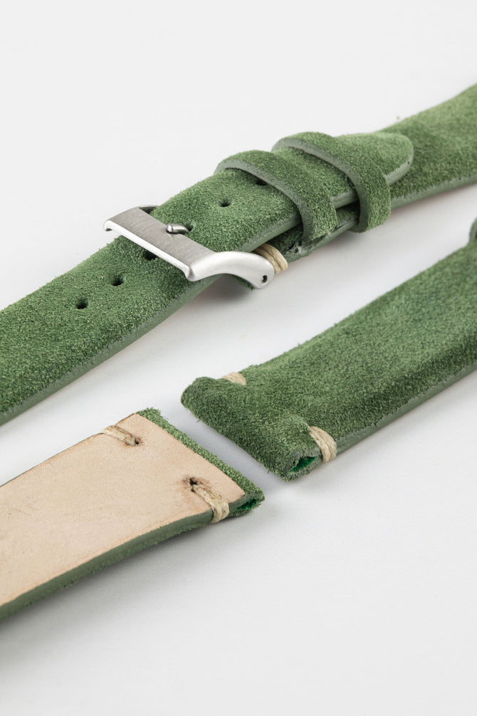 JPM Italian Vintage Suede Leather Watch Strap in MOSS GREEN