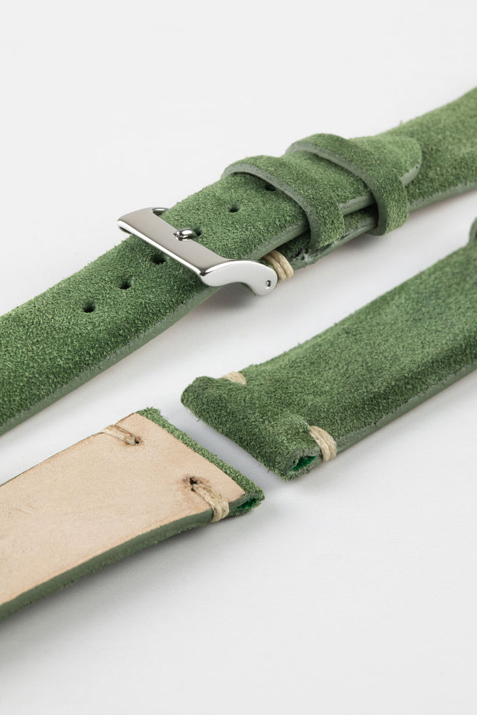 JPM Italian Vintage Suede Leather Watch Strap in MOSS GREEN