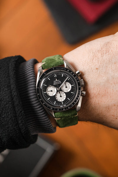 JPM Italian Vintage Suede Leather Watch Strap in MOSS GREEN