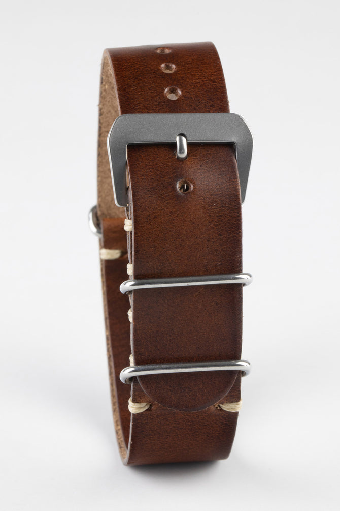 JPM Italian Leather One-Piece Watch Strap in DISTRESSED BROWN