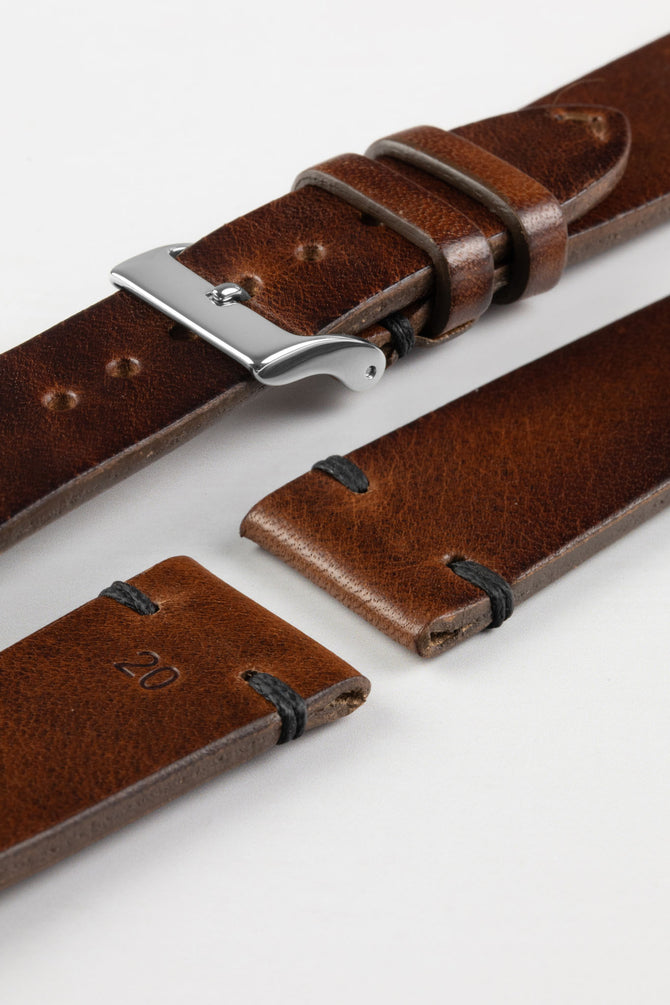 JPM NERO Vintage Leather Watch Strap in DISTRESSED BROWN
