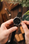 JPM Italian Vintage Leather Watch Strap with Tonal Stitch in BLACK