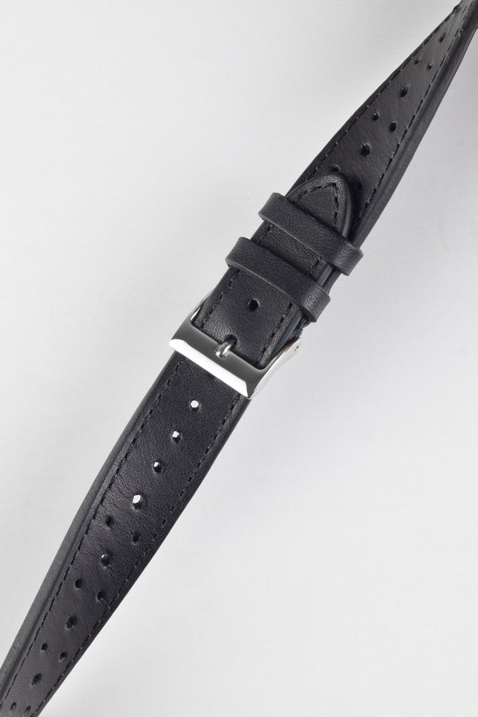 JPM Italian Vintage Leather Racing Watch Strap in BLACK