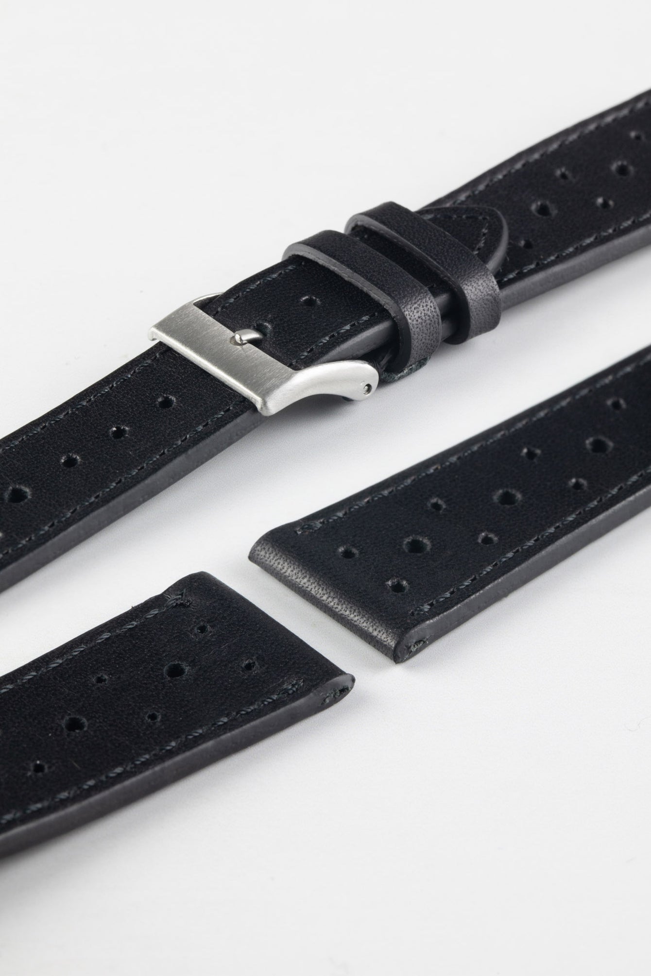 JPM Italian Vintage Leather Racing Watch Strap in BLACK