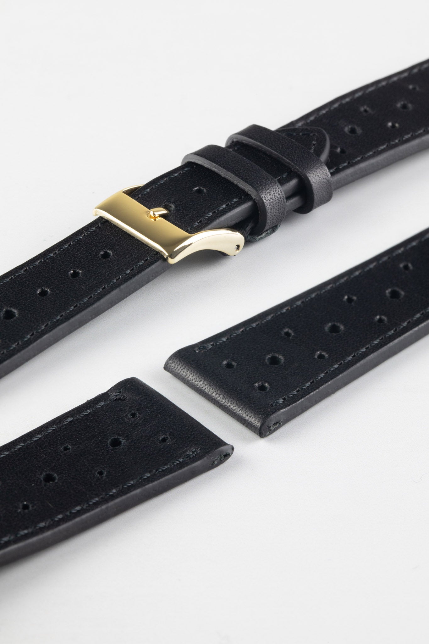 JPM Italian Vintage Leather Racing Watch Strap in BLACK