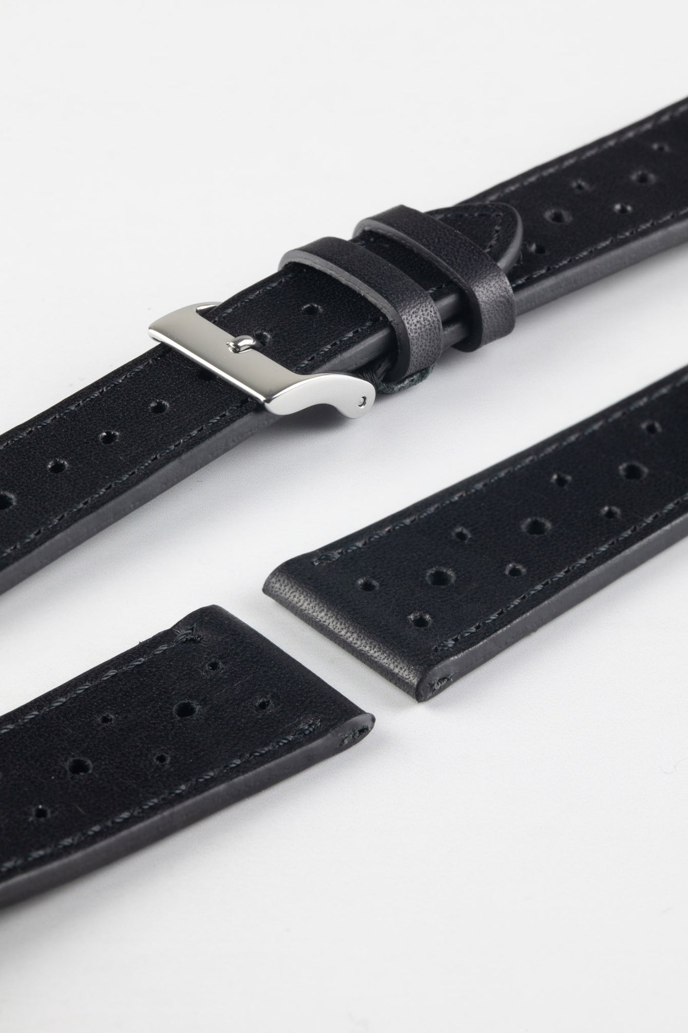 JPM Italian Vintage Leather Racing Watch Strap in BLACK