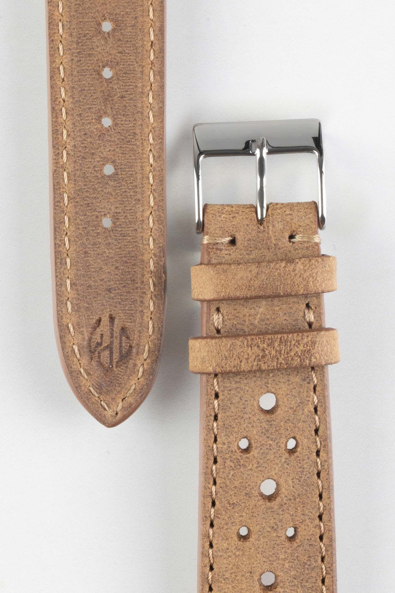 JPM Italian Vintage Leather Racing Watch Strap in PEANUT