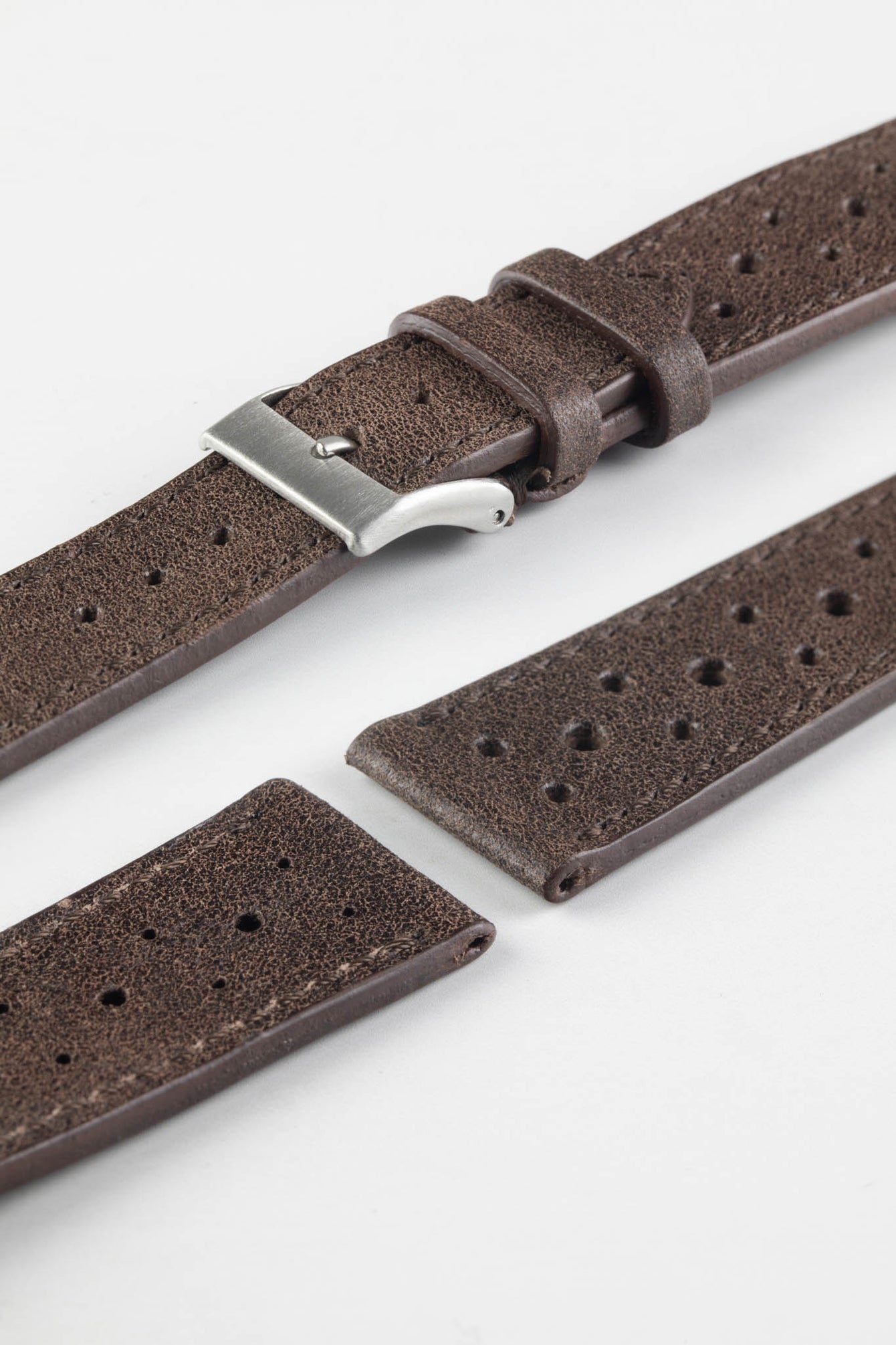 JPM Italian Vintage Leather Racing Watch Strap in WALNUT