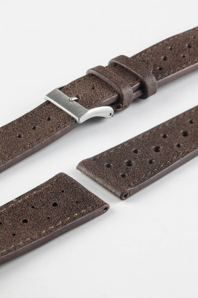 JPM Italian Vintage Leather Racing Watch Strap in WALNUT