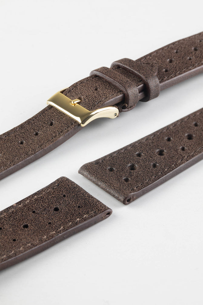 JPM Italian Vintage Leather Racing Watch Strap in WALNUT