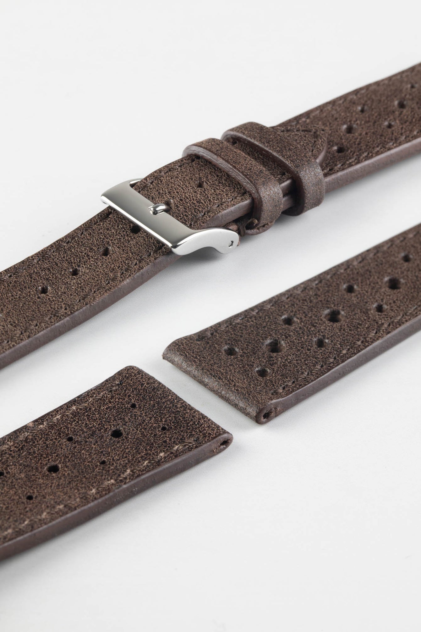 JPM Italian Vintage Leather Racing Watch Strap in WALNUT