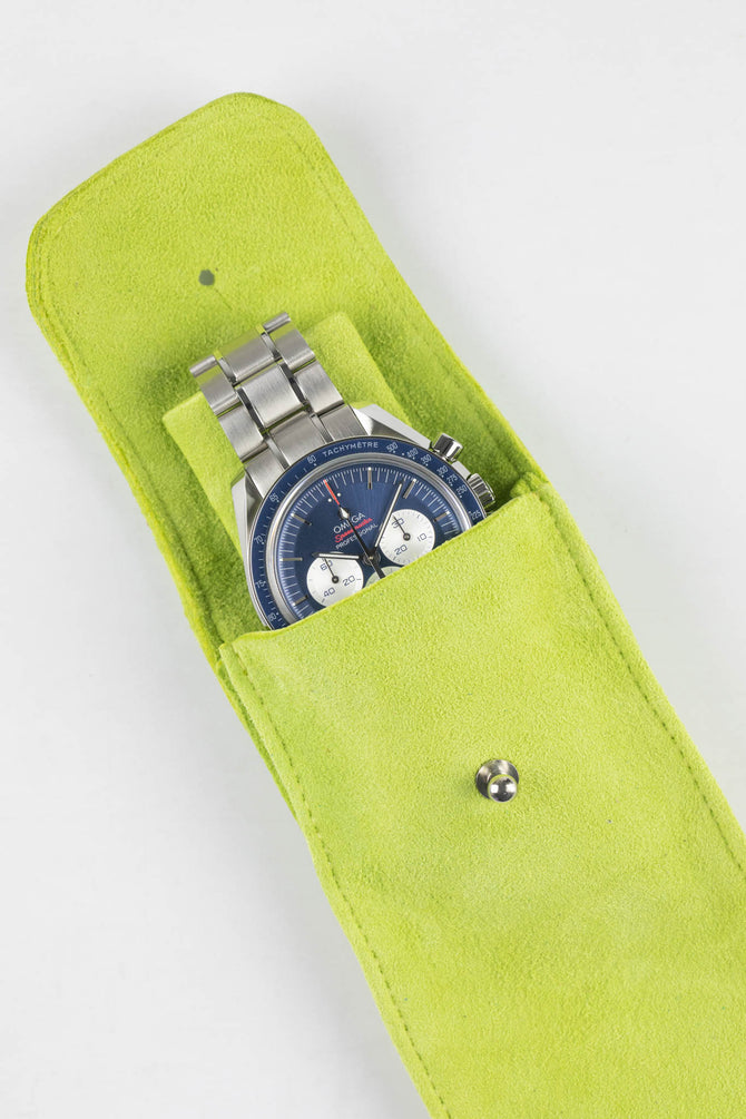 JPM Single Watch Vintage Suede Travel Pouch in LIME GREEN