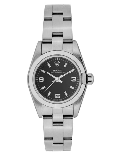 ROLEX Oyster Perpetual 76080 Ladies Automatic Steel Watch 24mm with Black Dial