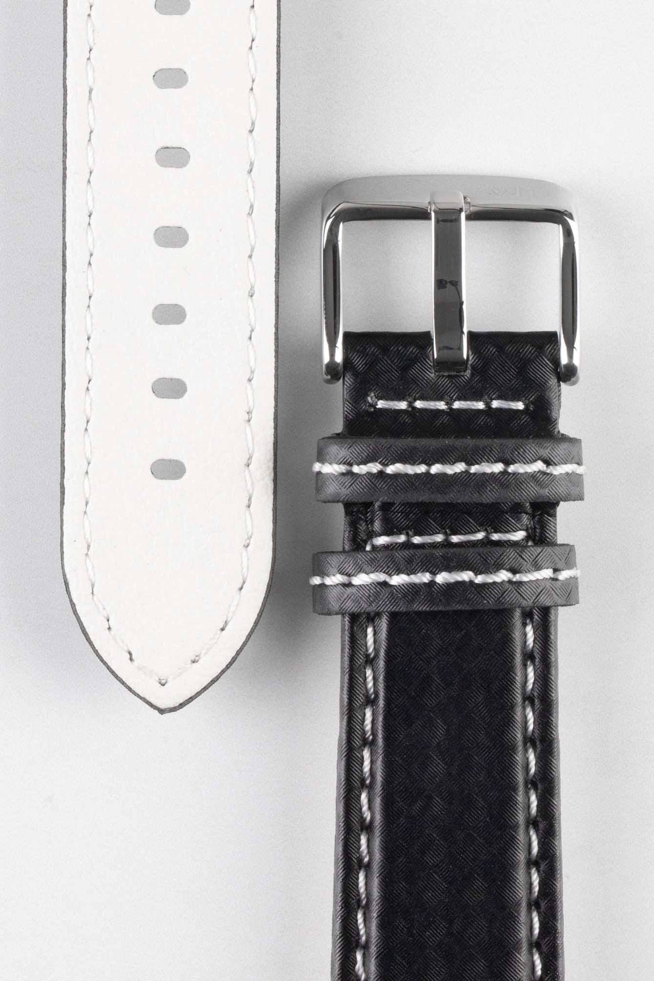 black leather watch strap white stitching 