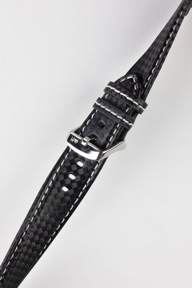 black leather watch strap white stitching 