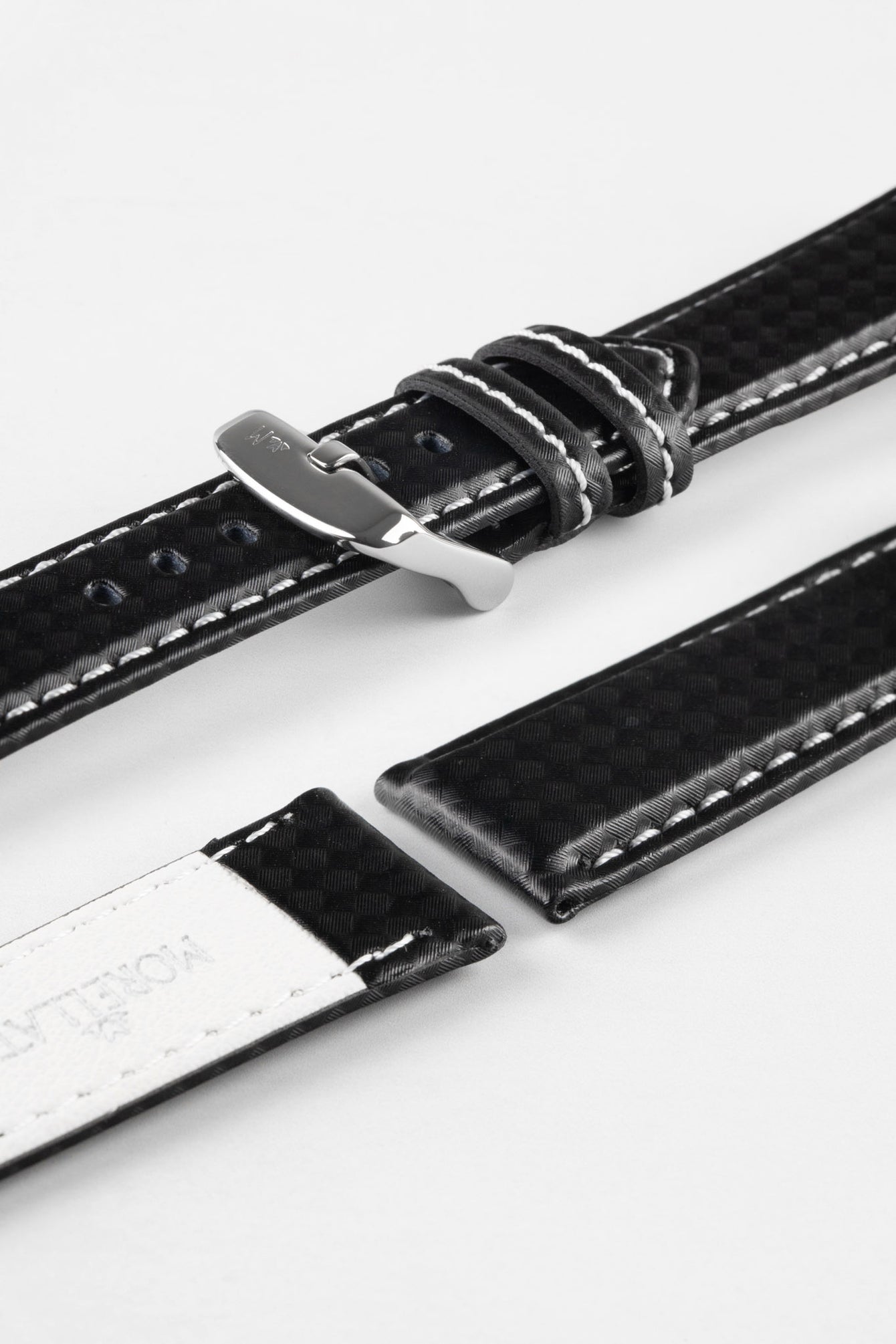 black leather watch strap white stitching 