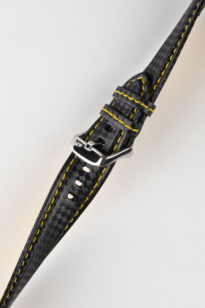 black leather watch strap yellow stitching 