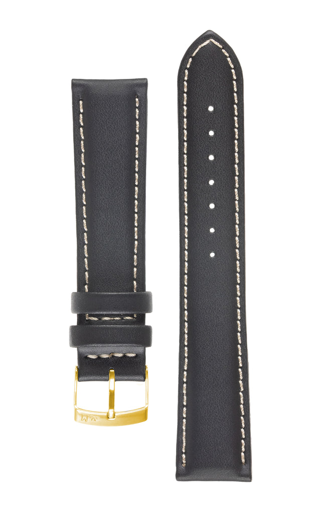 Morellato CASTAGNO Calfskin-Grain Vegan Leather Watch Strap in BLACK