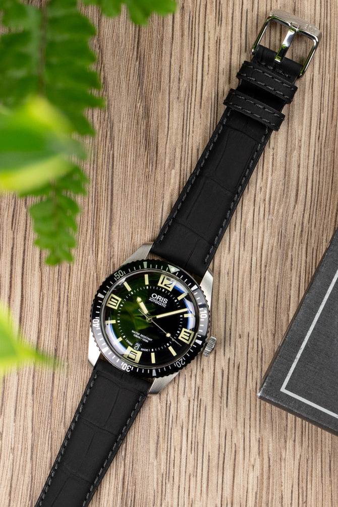 Morellato SOCCER Alligator-Embossed Calfskin Leather Watch Strap in BLACK