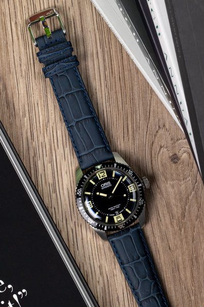 Morellato SOCCER Alligator-Embossed Calfskin Leather Watch Strap in BLUE
