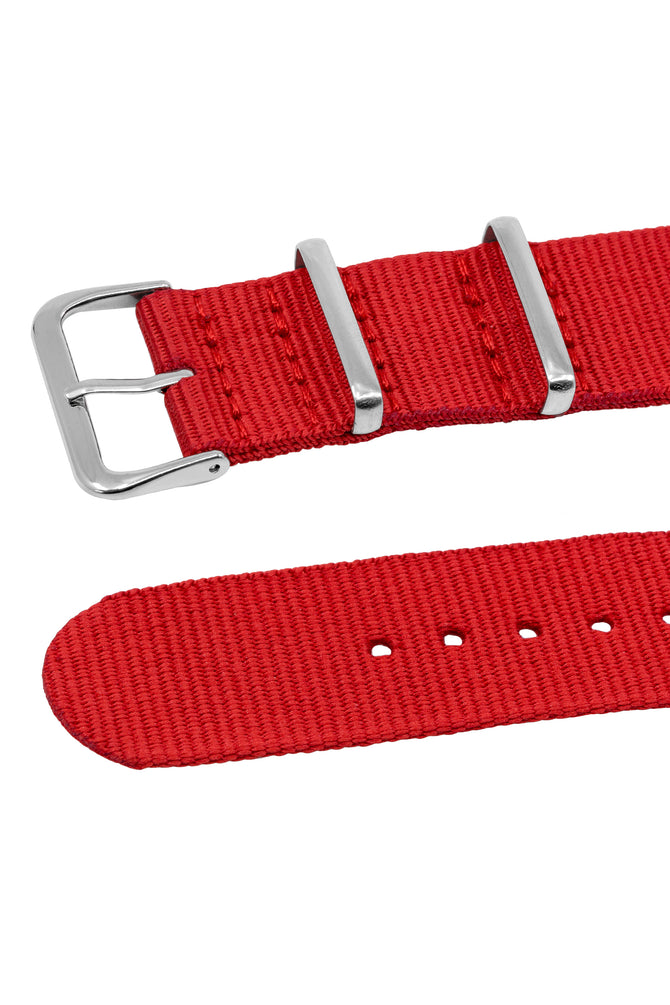 Nylon Watch Strap in RED with Polished Buckle and Keepers