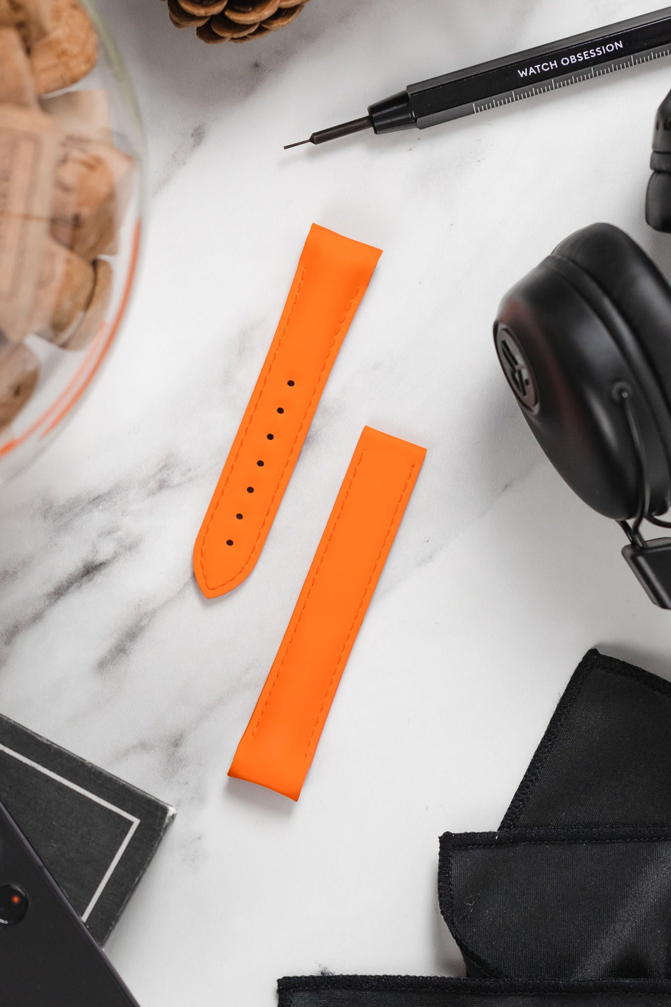 OMEGA 98000337 Planet Ocean 18mm Deployment Rubber Watch Strap in ORANGE