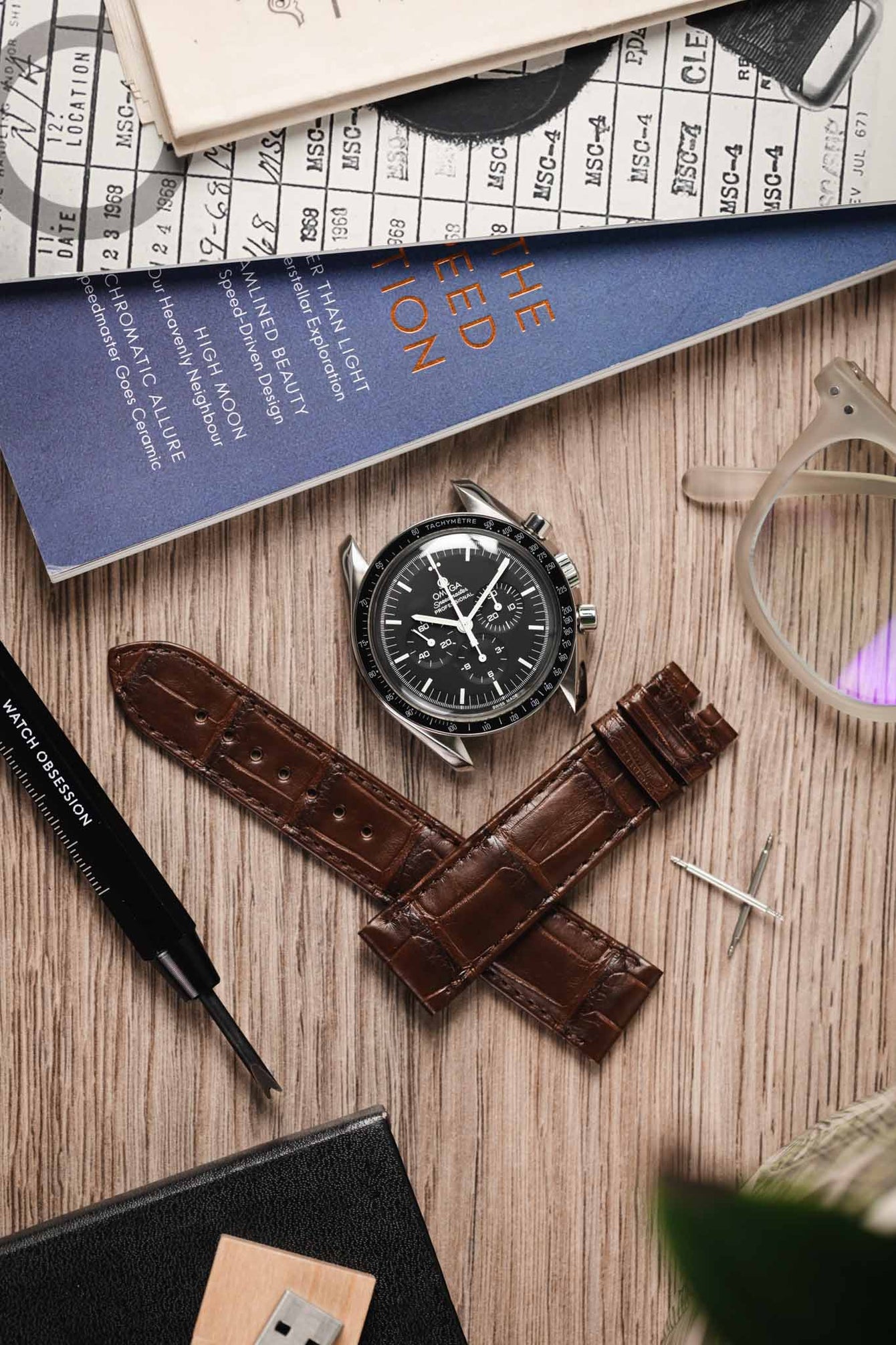 omega seamaster alligator strap in brown