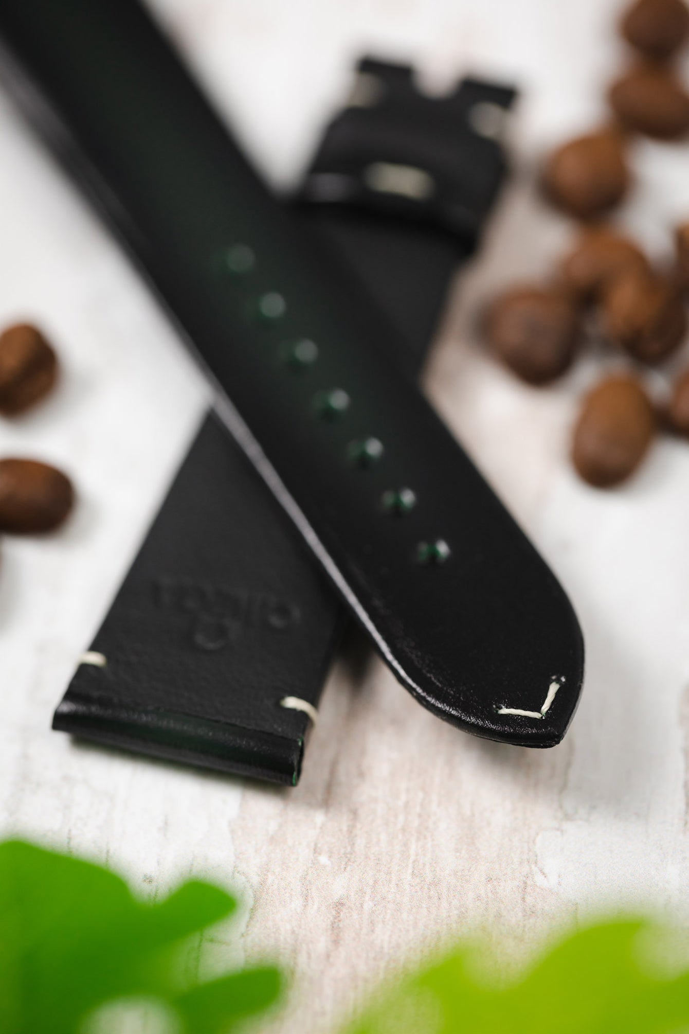 20mm green leather watch strap 