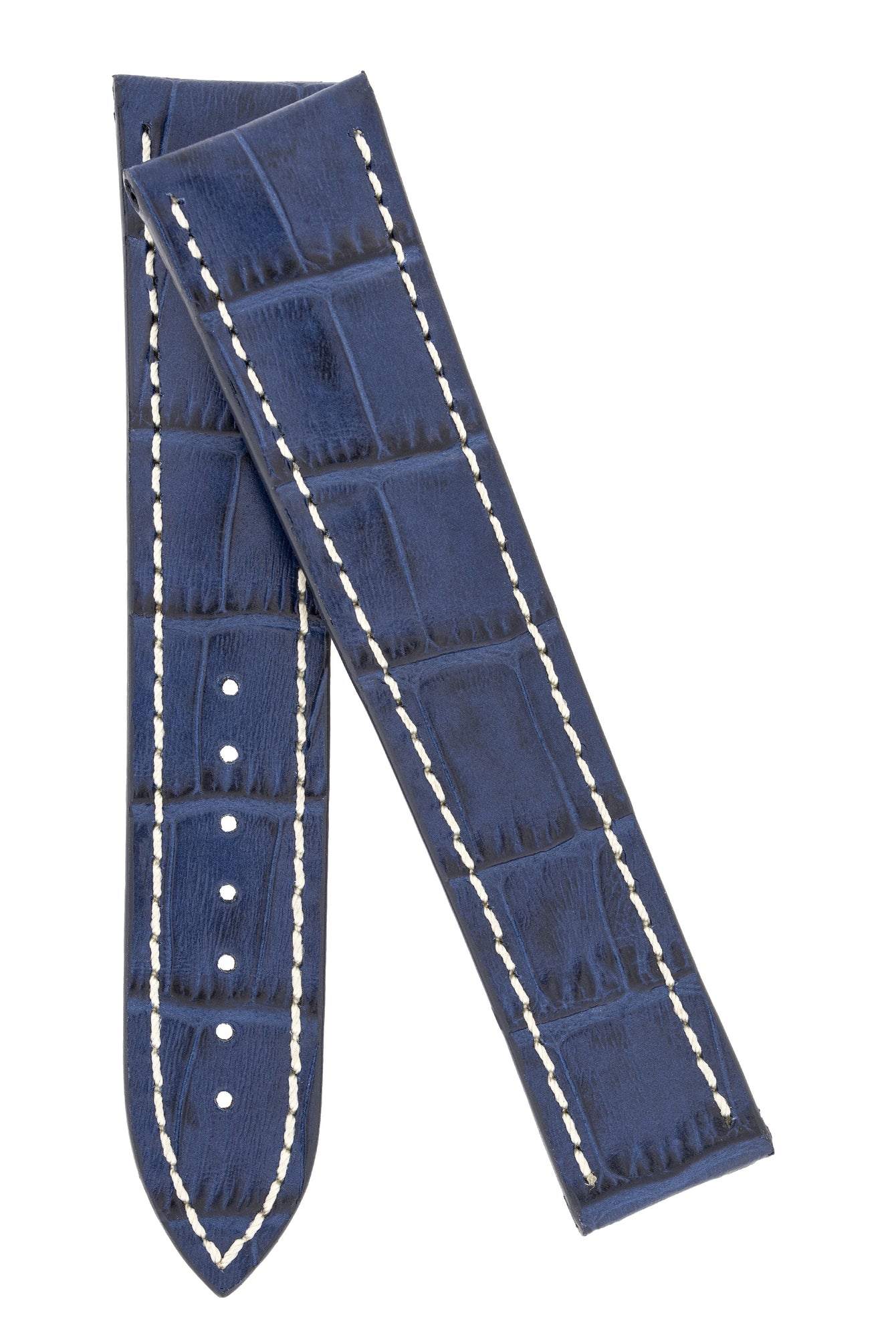 Omega-Style Alligator Embossed Leather Deployment Watch Strap in BLUE