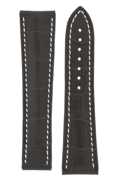 Omega-Style Alligator Embossed Leather Deployment Watch Strap in BROWN