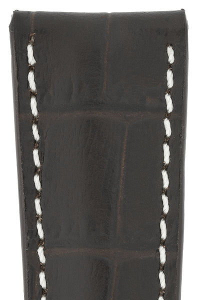 Omega-Style Alligator Embossed Leather Deployment Watch Strap in BROWN