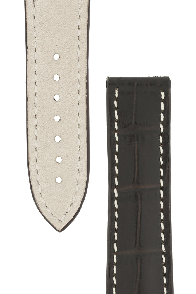 Omega-Style Alligator Embossed Leather Deployment Watch Strap in BROWN