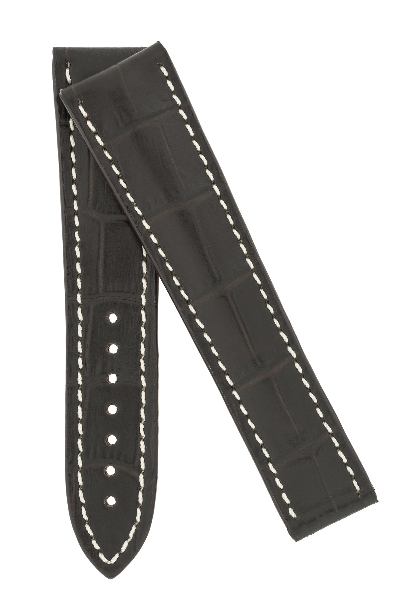 Omega-Style Alligator Embossed Leather Deployment Watch Strap in BROWN