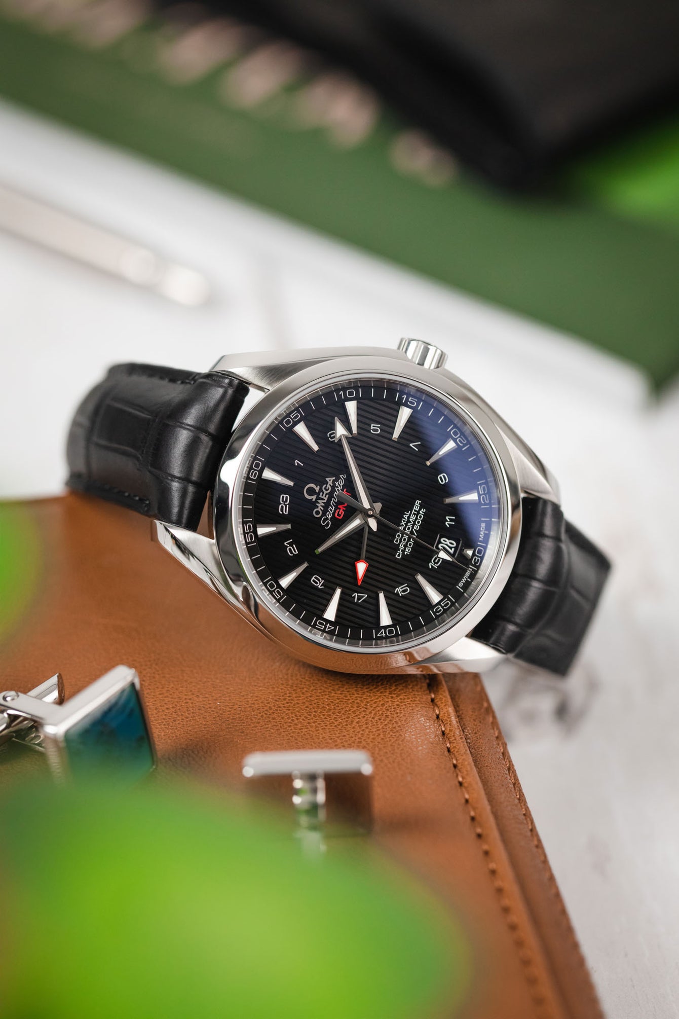 OMEGA Seamaster Aqua Terra GMT 150m Co‑Axial Chronometer 43mm  - Black Teaked Dial & Black Alligator Strap