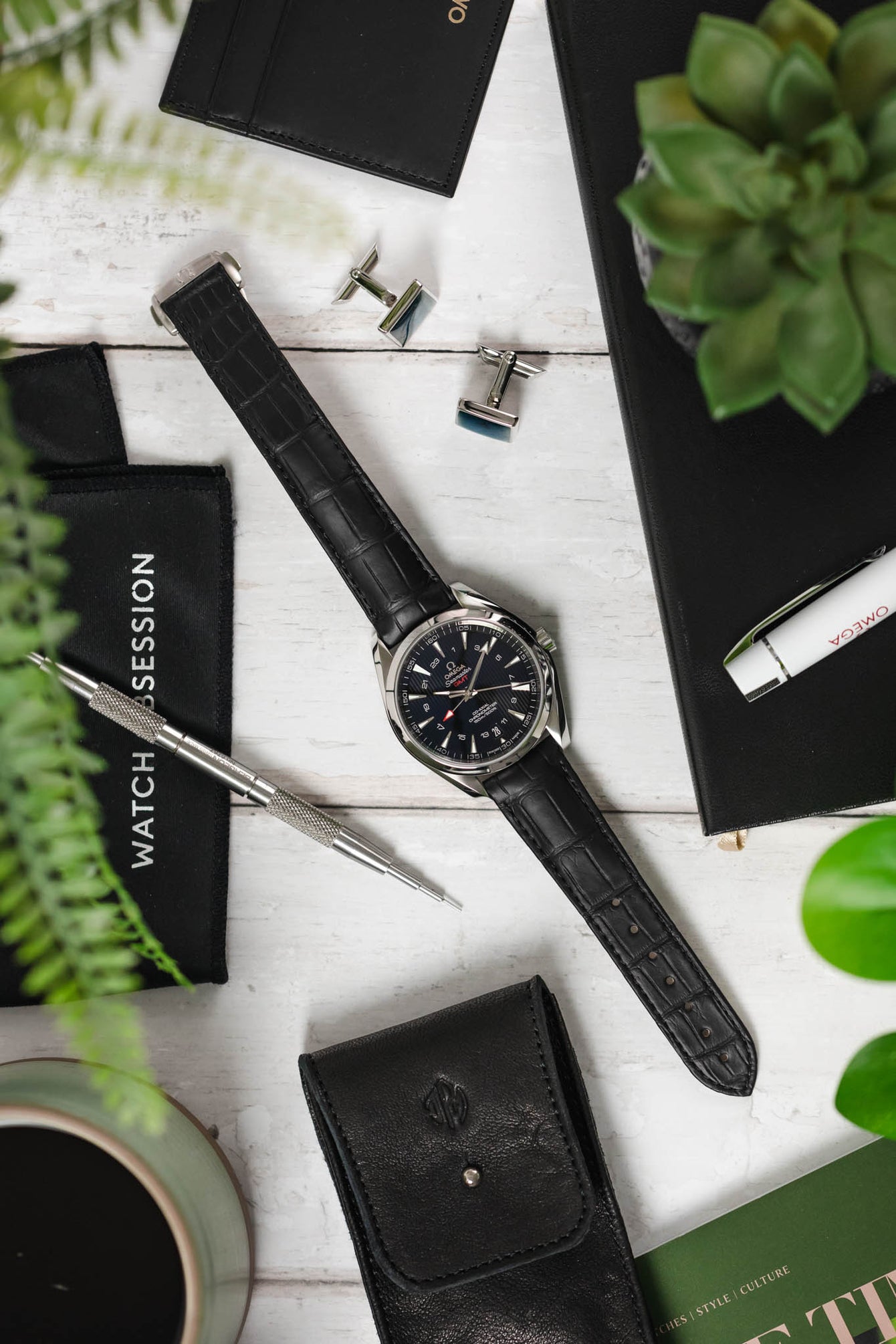OMEGA Seamaster Aqua Terra GMT 150m Co‑Axial Chronometer 43mm  - Black Teaked Dial & Black Alligator Strap