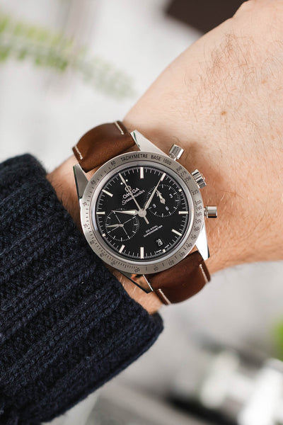 omega speedmaster brown leather strap