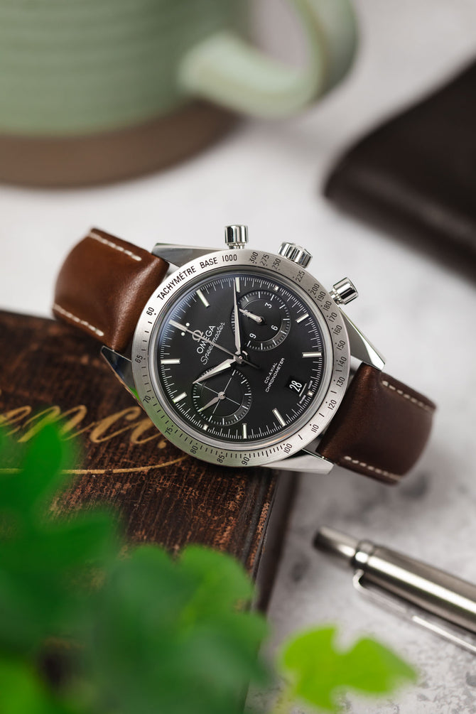 omega speedmaster brown leather strap